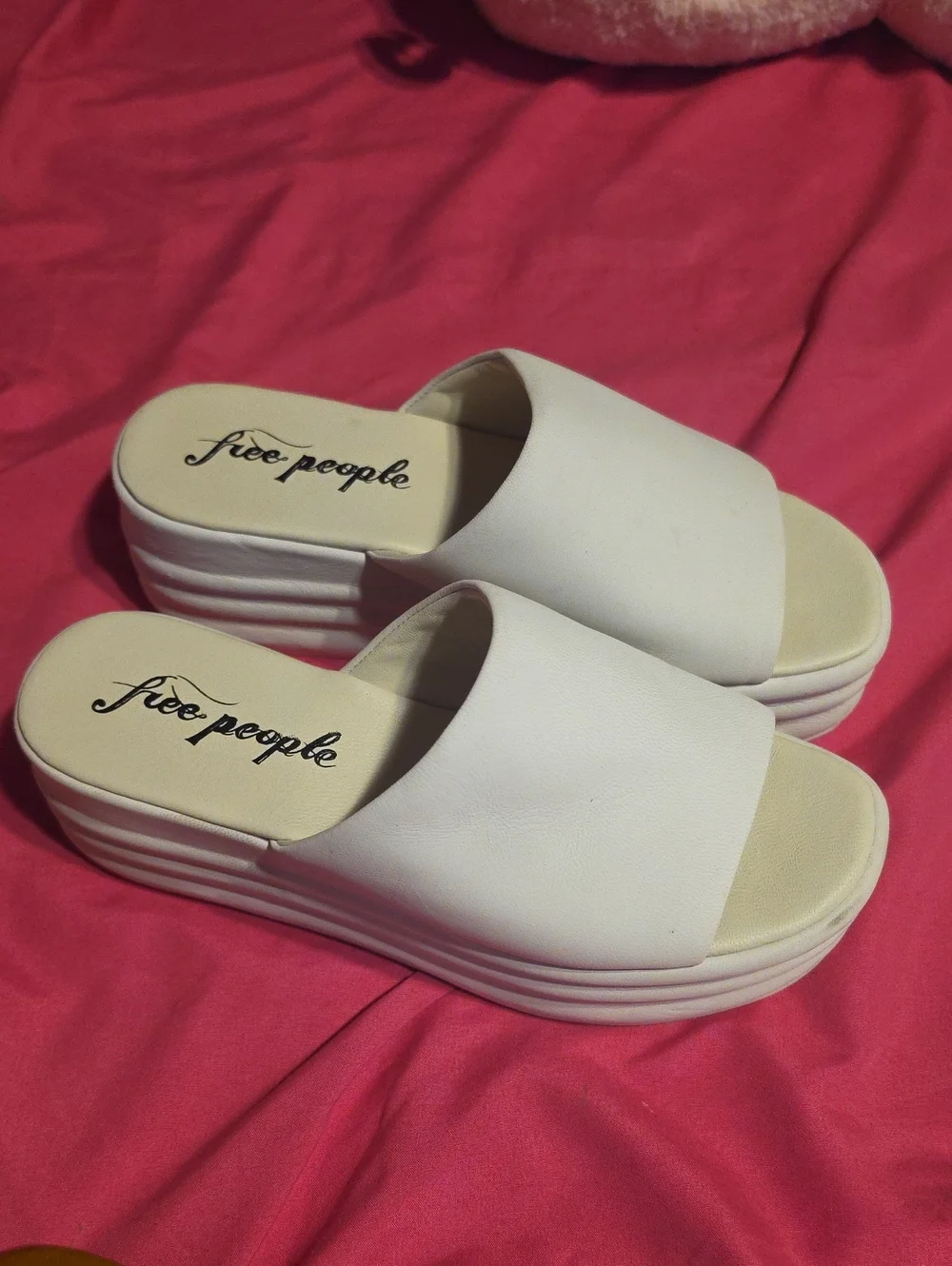 Free People Cream Platform Slide Sandals